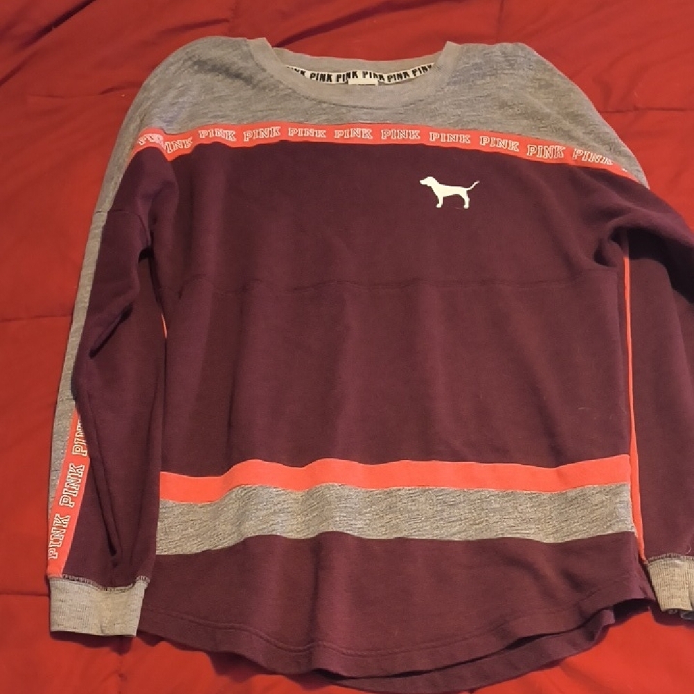 PINK Victoria's Secret  Long Sleeve Shirt - Maroon and Gray
